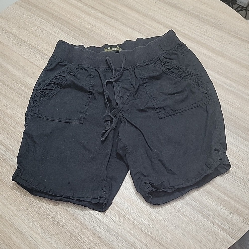 d.jeans Womens Black Cotton Drawstring Casual Shorts Size 10 Ruffle Pocket